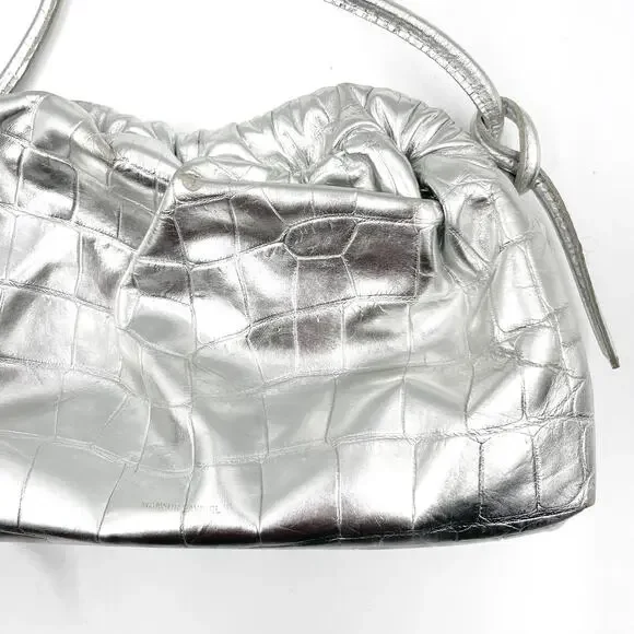 Mansur Gavriel Mini Cloud Clutch Bag Silver Metallic Leather Crossbody Strap - Picture 4 of 15